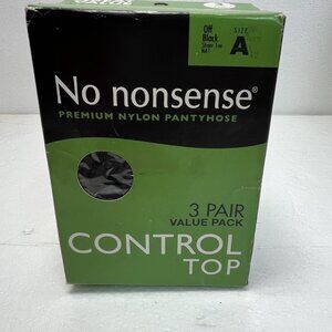 3 Pair No Nonsense Control Top Pantyhose Size A Off Black Sheer Toe  Made In USA